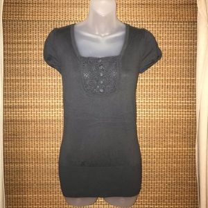 Banana Republic crochet front puff sleeve knit top